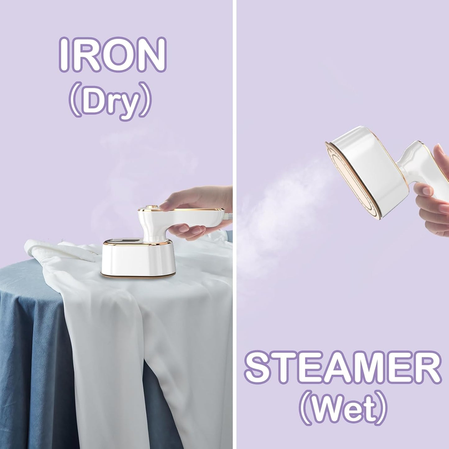 Travel Steamer Iron for Clothes Mini - Portable Ironing Machine Travel Small Size Portable Steamer Travel College Dorm Home Essentials Steamer for Clothes(White)