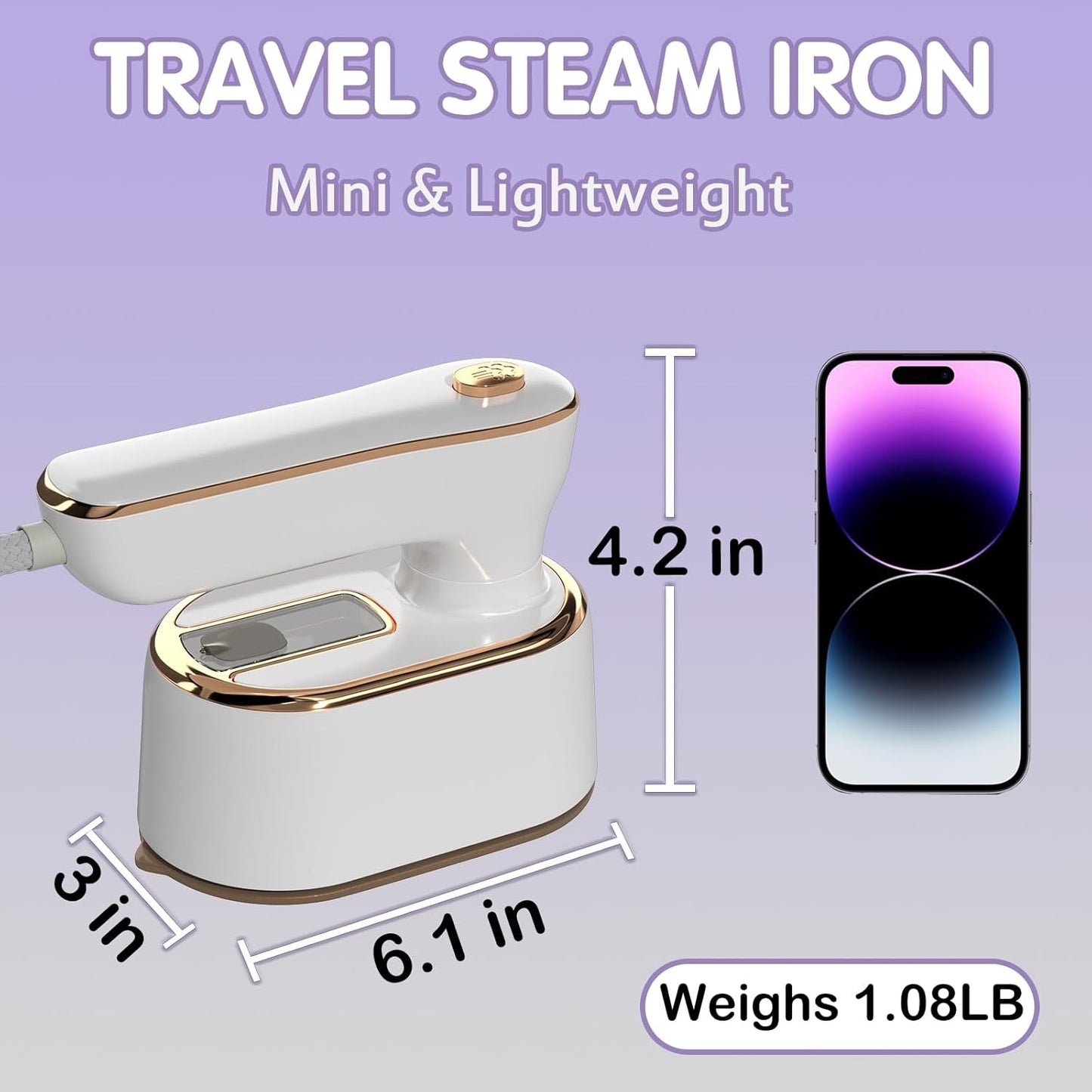 Travel Steamer Iron for Clothes Mini - Portable Ironing Machine Travel Small Size Portable Steamer Travel College Dorm Home Essentials Steamer for Clothes(White)