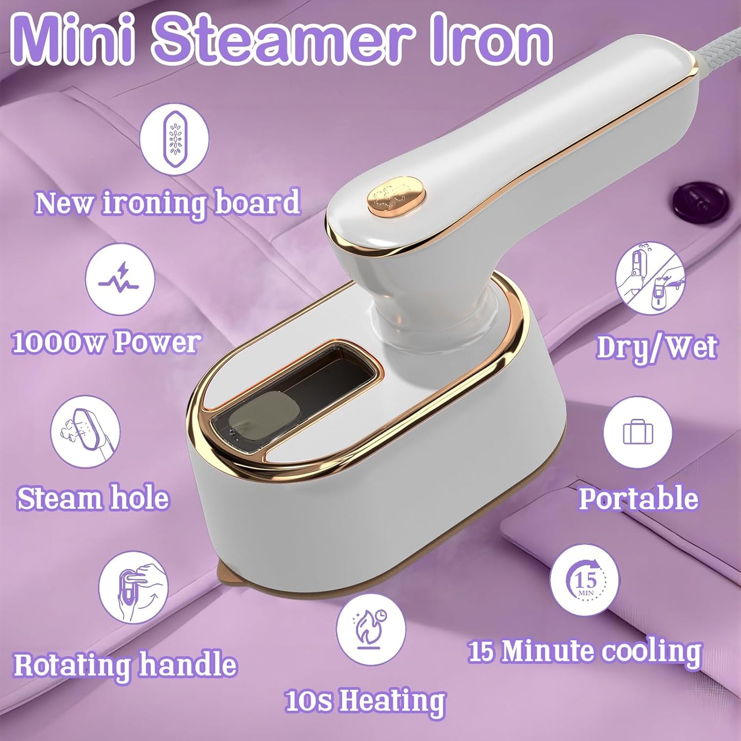 Travel Steamer Iron for Clothes Mini - Portable Ironing Machine Travel Small Size Portable Steamer Travel College Dorm Home Essentials Steamer for Clothes(White)